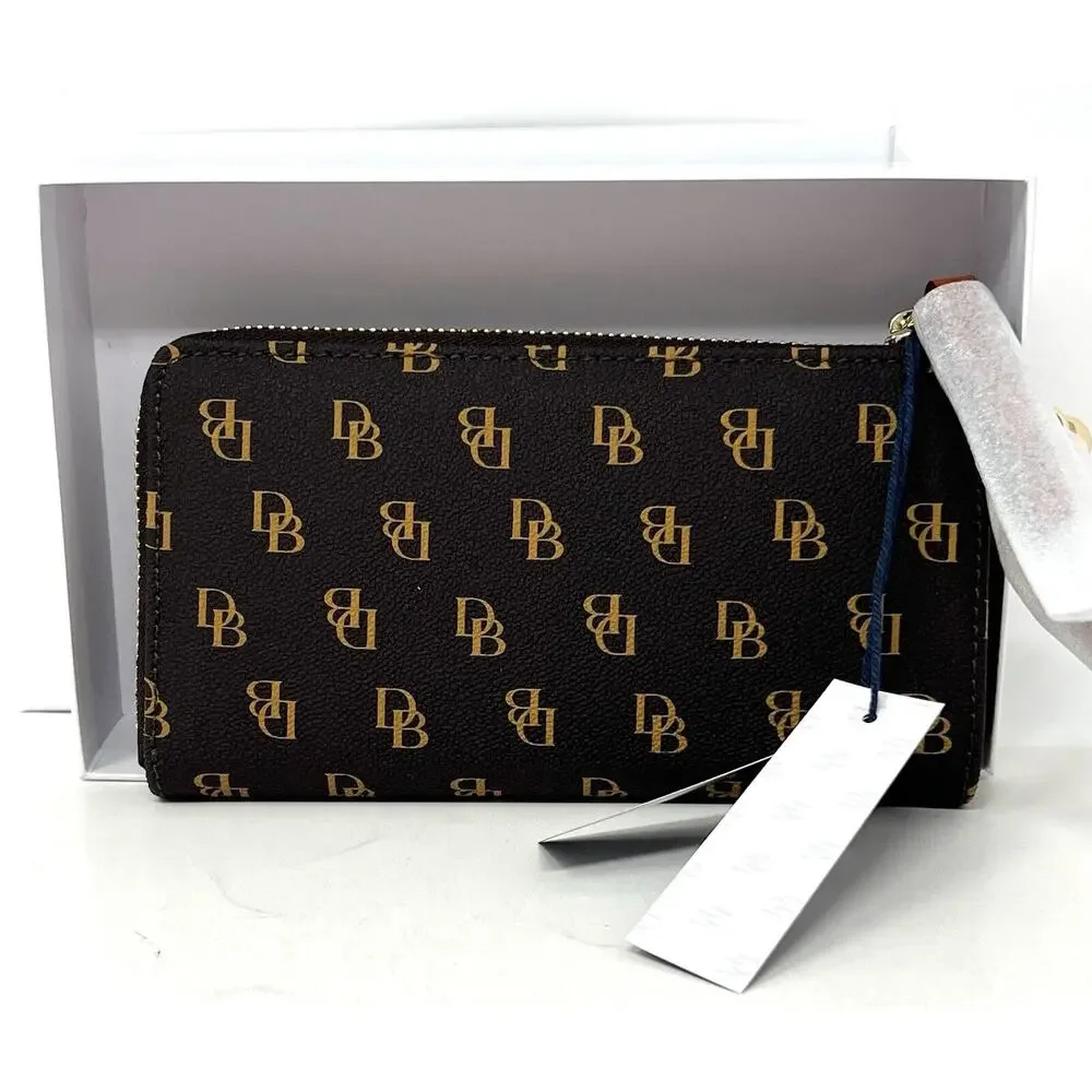 Dooney & Bourke Gretta Folded Zip Wristlet Wallet Purse Brown Tmoro Logo NWT